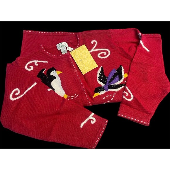 The Quacker Factory Red Winter Snow Penguin Party Button-Up Cardigan SZ 2X - Picture 3 of 11